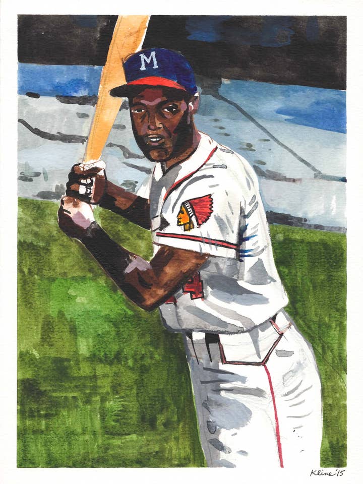Hank Aaron. Milwaukee Braves. Aquarel en gouache op papier. 9" x 12" voor wholesale door John Kline Artwork