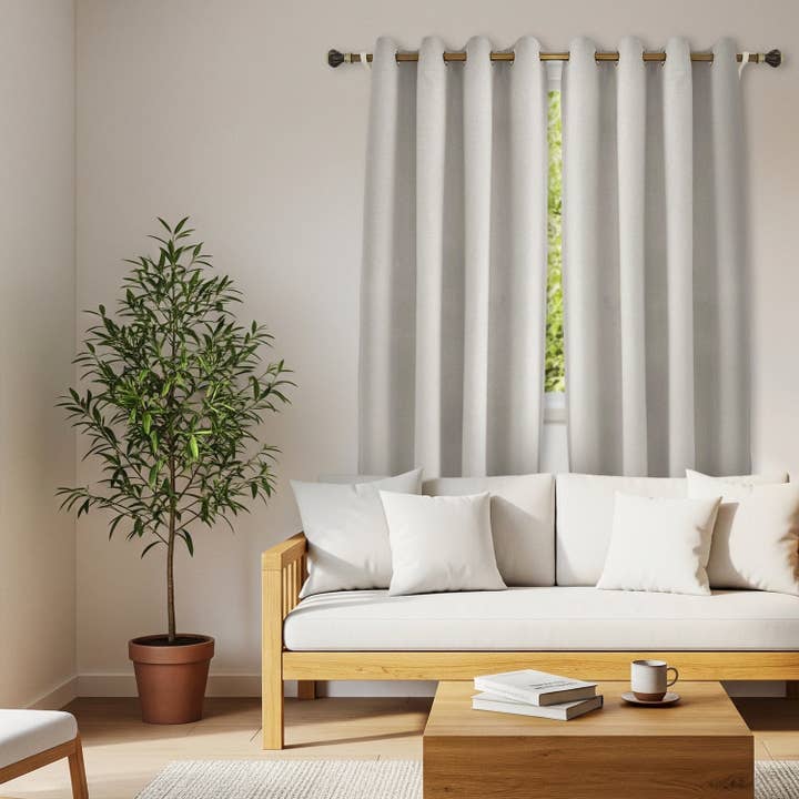 Happy Homewares – wholesale Curtain – Taupe Grey Linen Blackout Eyelet Curtains - 46x54 Inch Drop - 2 Panel4