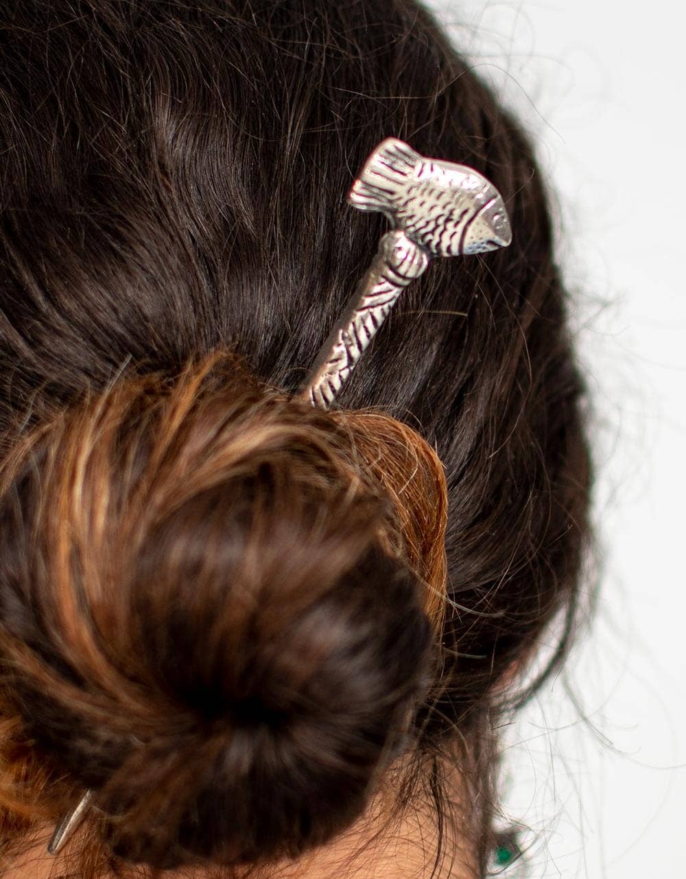 silver Hand-Carved Metal Hair Stick for wholesale on Faire