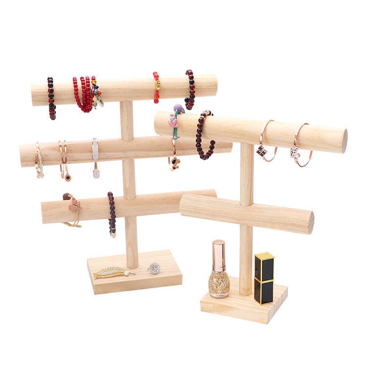 Beige Vertical Three-layer Bracelet Wooden Display W1832 for wholesale on Faire2