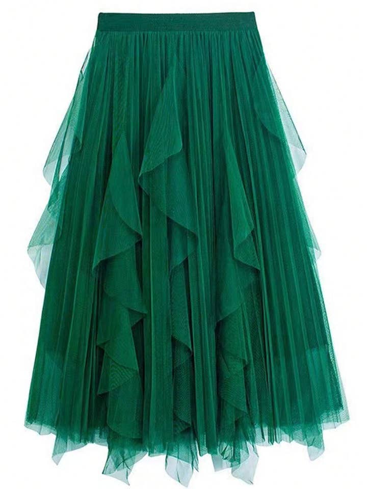 Fashion Combination - Wholesale Skirt - Women's - ruffle hem pleated tulle midi skirt5