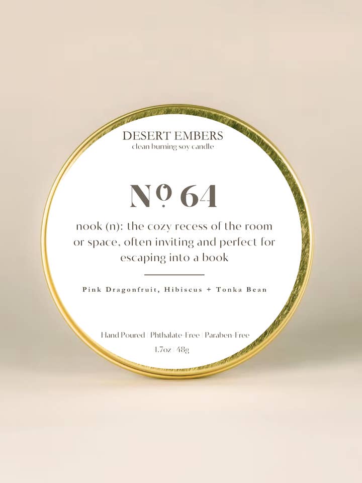 N.º 64: Nook | Latas de Velas Modernas Doradas y Fáciles de Transportar para venta al por mayor de Desert Embers, LLC