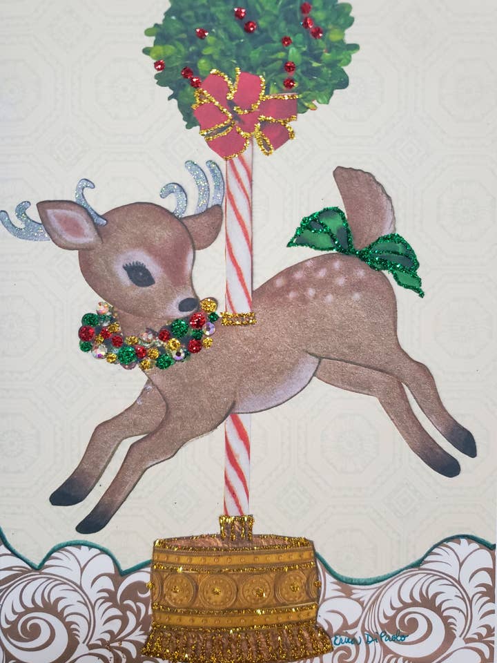 Christmas Carousel Card, Carousel Deer Card, Kid Holiday for wholesale by Erica DiPaolo Designs