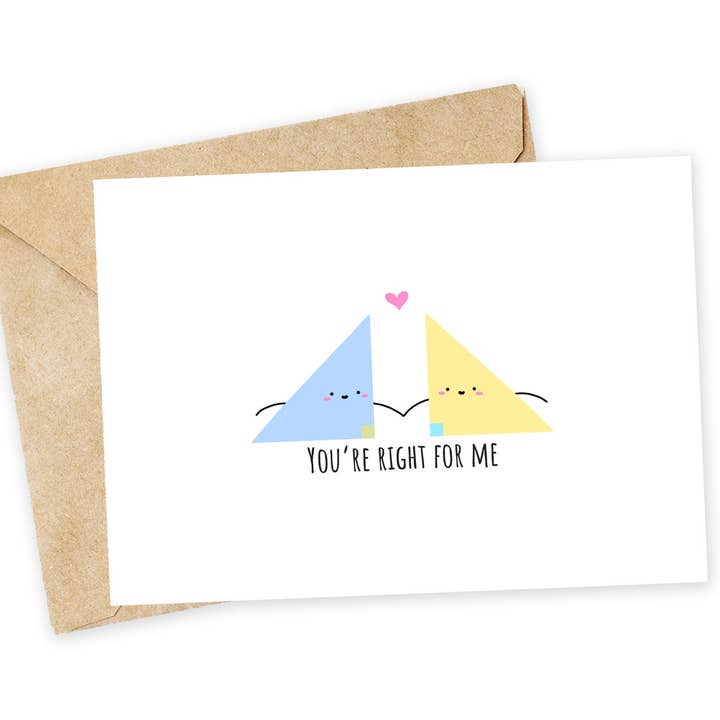 Carte d'amour Triangle Rectangle - Jeu de mots géométrique, Carte de mathématiques pour la vente par Chewy Lemon Studio