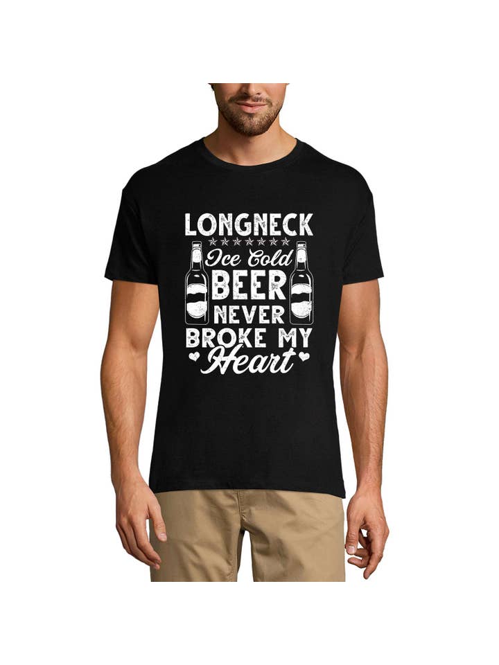 Svart ULTRABASIC T-shirt herr Longneck Ice Cold Beer Never Broke My Heart - Beer Lover Tee Shirt för wholesale på Faire