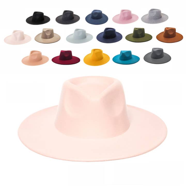 AdornWise - Wholesale Fedora - Unisex - Vegan Felt Rancher Fedora Hat with Wide Brim