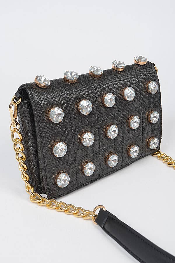 Shop Neighbors - Wholesale Crossbody Bag - Women's - Linen Crossbody Bag W/Big Rhinestone2