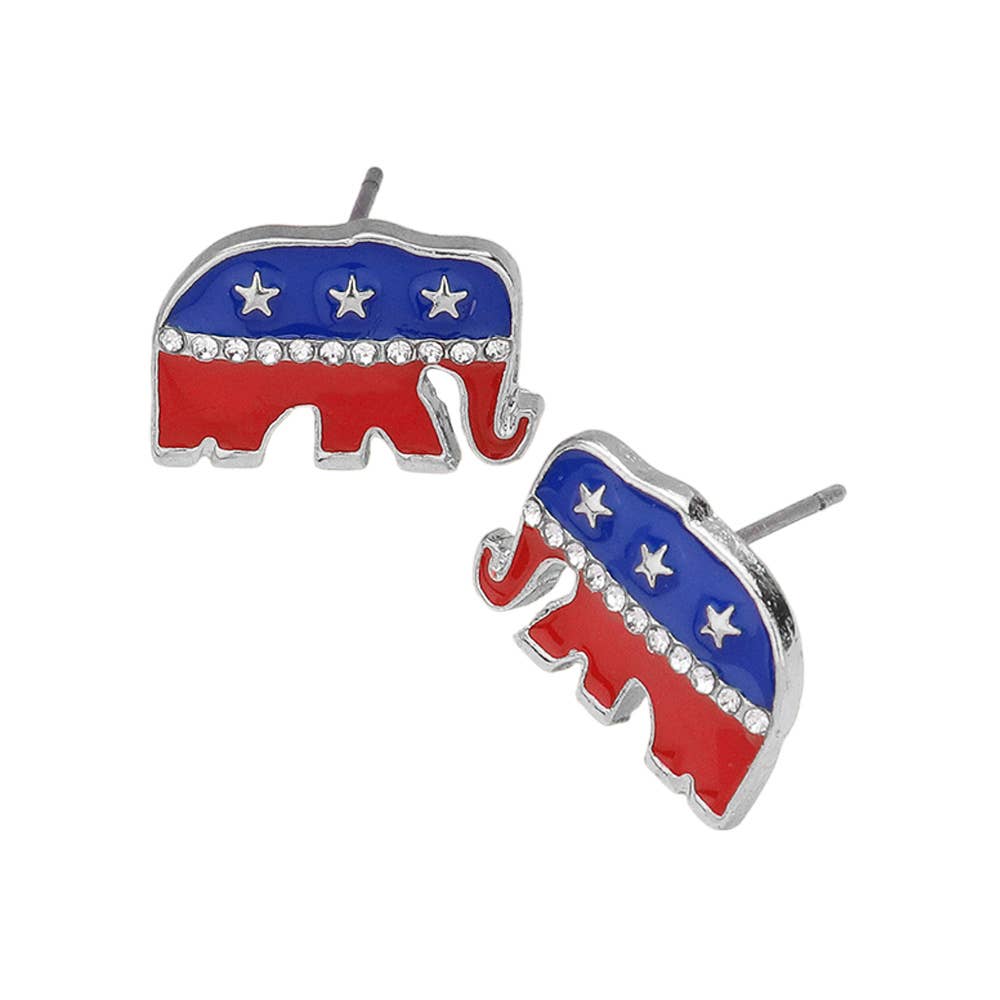 Sensibling Corp. - Wholesale Stud/Post Earrings - Stone Paved American USA Republican Elephant Stud Earrings3