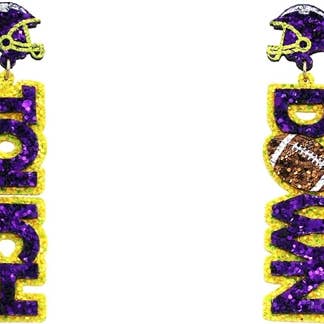 Lilla og gul Glitter Touchdown 2" Gameday ørering for engroshandel hos What's Hot