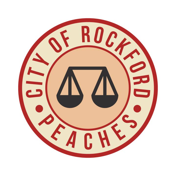 Rockford Peaches Sticker for wholesale by Bygone Brand