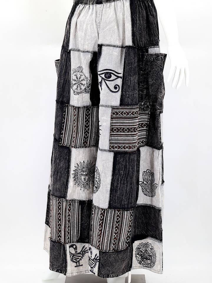 Himalaya Handmade - Wholesale Pants – Women's - Cotton Hippie Handmade Harem Overlock Old Gods Symbols Patchwork Wide Leg Bohemian Trousers24