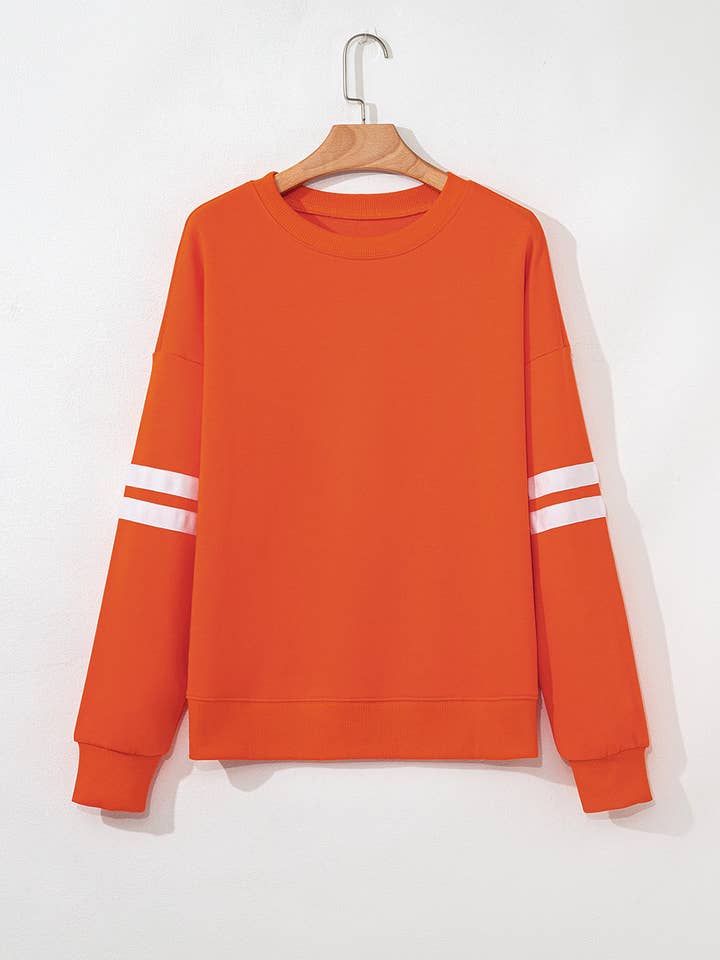 Orange Varsity Striped Detail Drop Shoulder Oversized Sweatshirt for wholesale on Faire1
