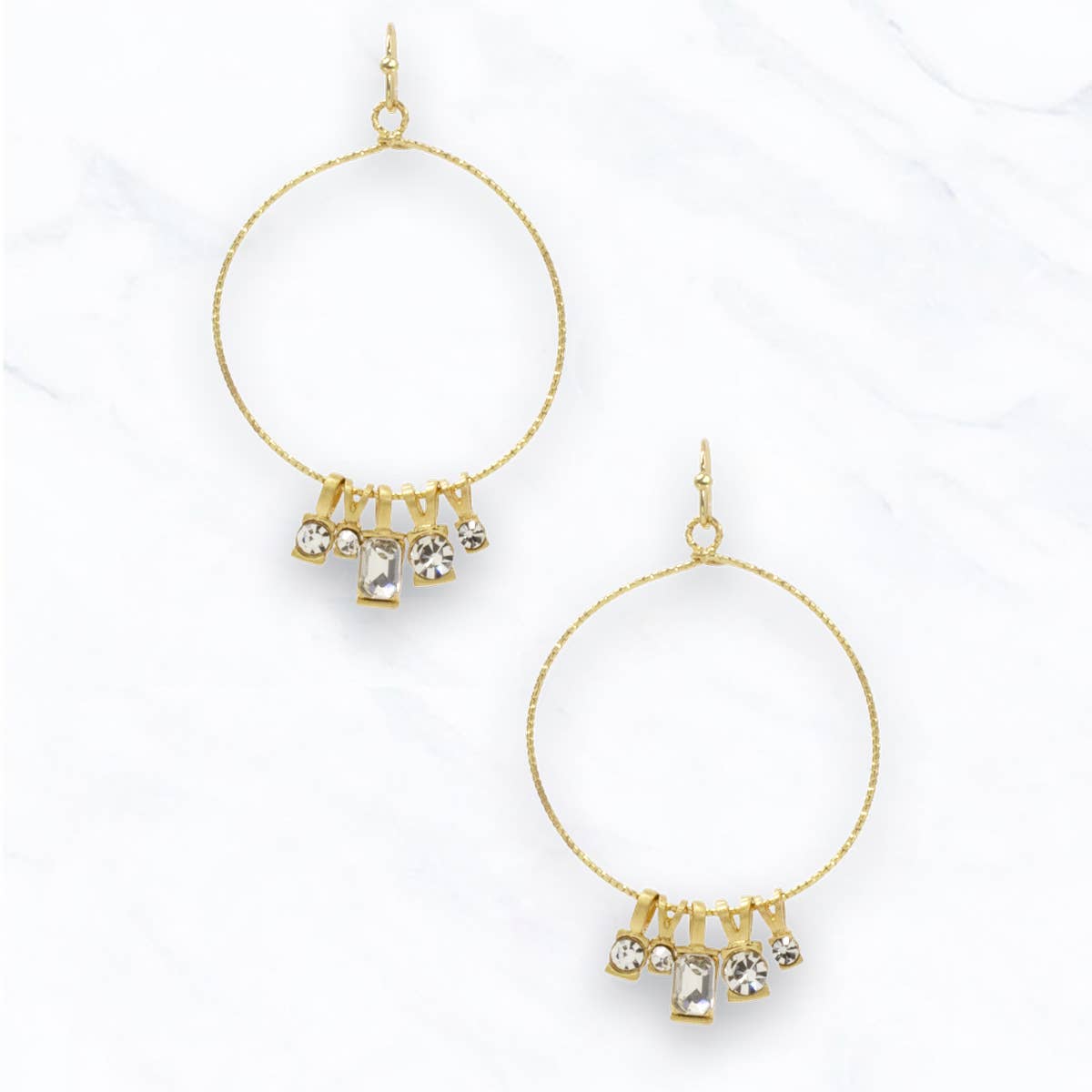 Suzie Q USA - Wholesale Dangle Earrings - Gold Hoop Earrings with Crystal Charms2