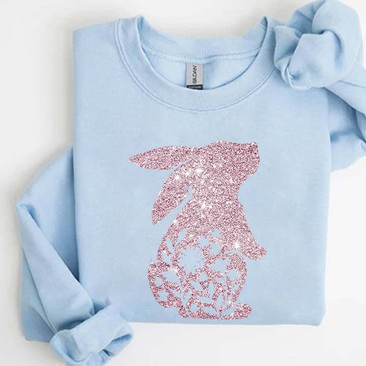 One Nine – wholesale Sweatshirt med tryck - Dam – Bunny Glittertröja, Glad påsktröja, Glitter