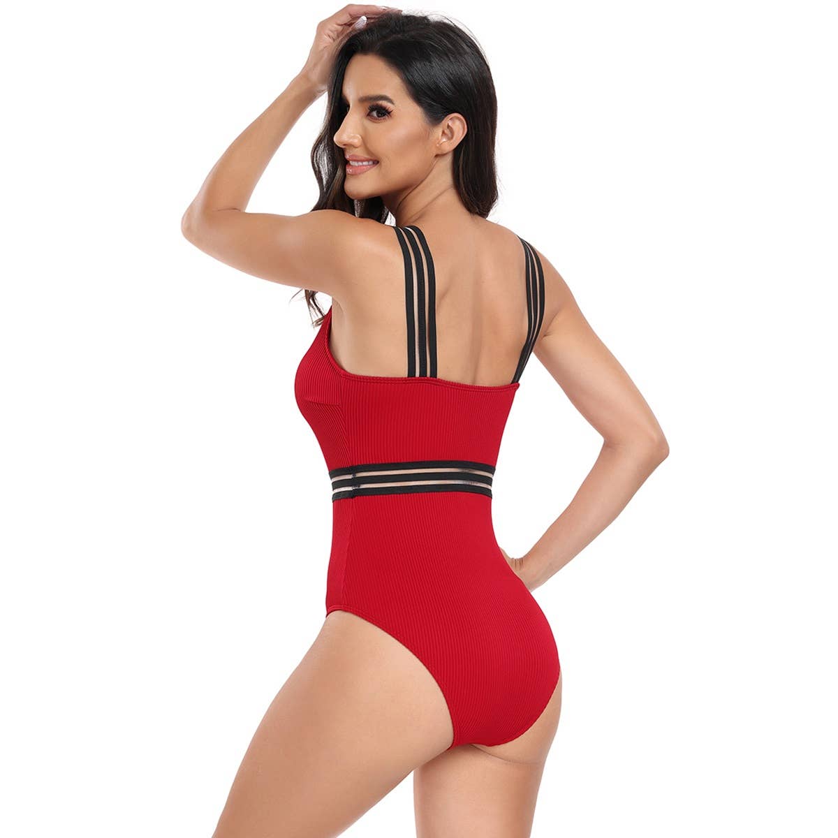 Supreme Fashion – Großhandel Badeanzug – Damen – Ärmellose Badeanzüge aus festem Strick mit Spitzenbesatz4