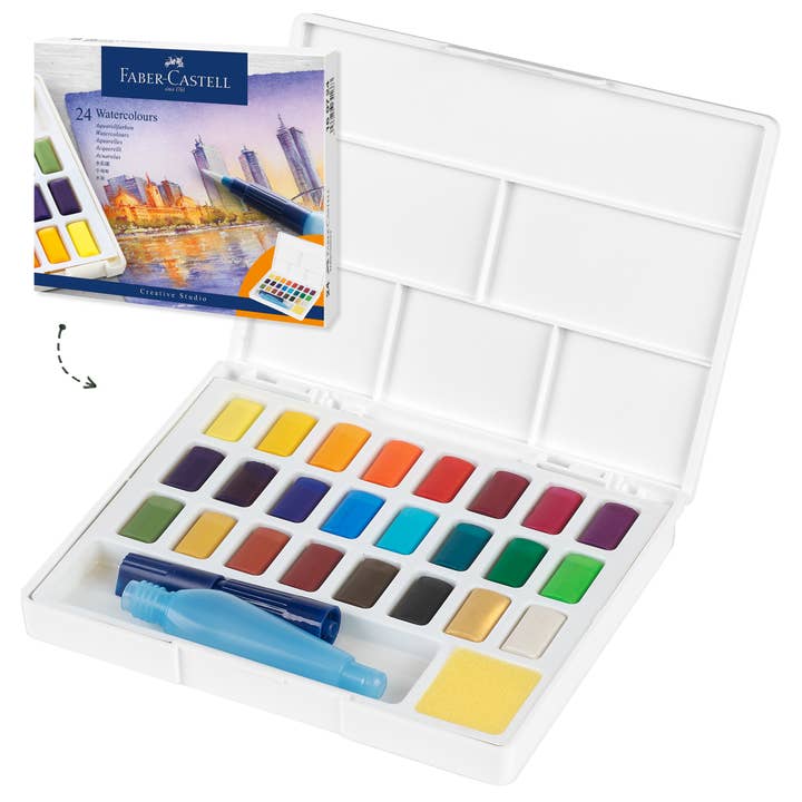 Faber-Castell / Creativity for Kids - Wholesale Watercolor Paint - Watercolors Pans, Set of 24 Watercolor Paints for Artists