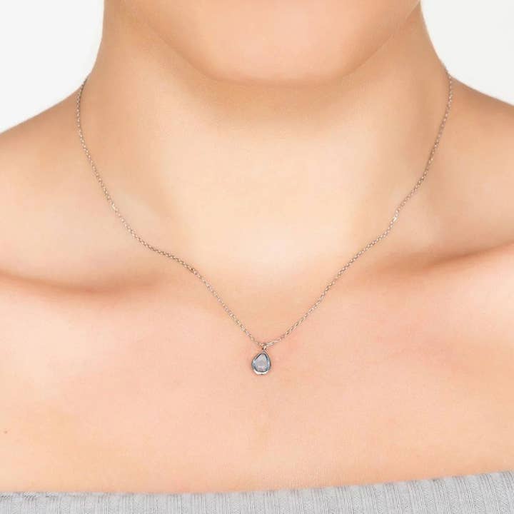 Latelita – wholesale Pendant/charm necklace – Pisa Mini Teardrop Necklace Silver Blue Topaz1