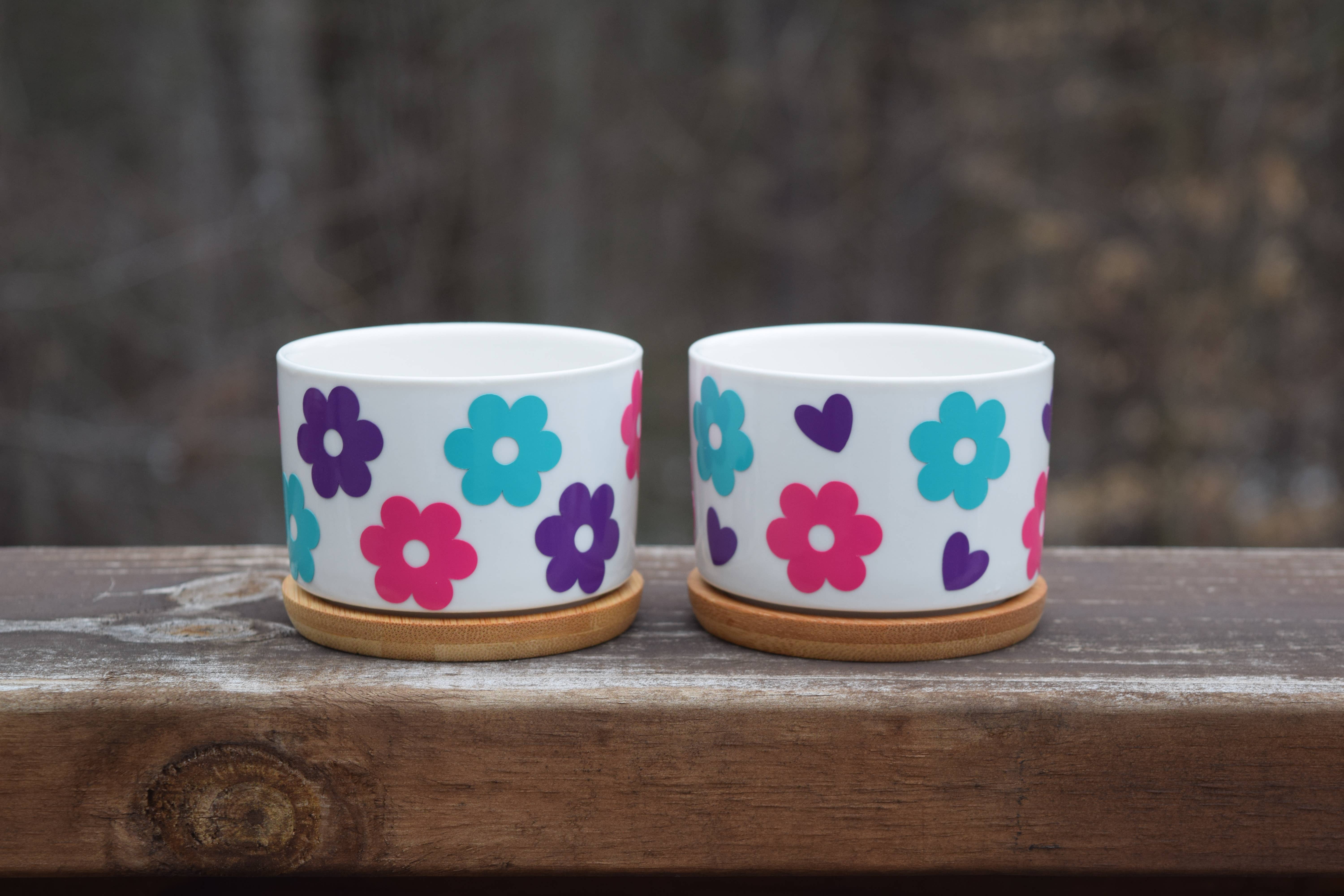 Vulpine Vinyls - Vendita all'ingrosso Vasi per piante - Vaso succulento retrò Flowers - Boho Flowers and Hearts4