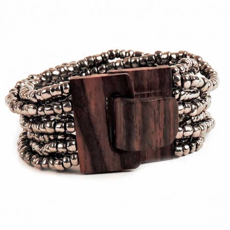 Pink House Imports - Wholesale Beaded Bracelet - Bali Glass Beads Bracelet with Mini Wood Buckle2