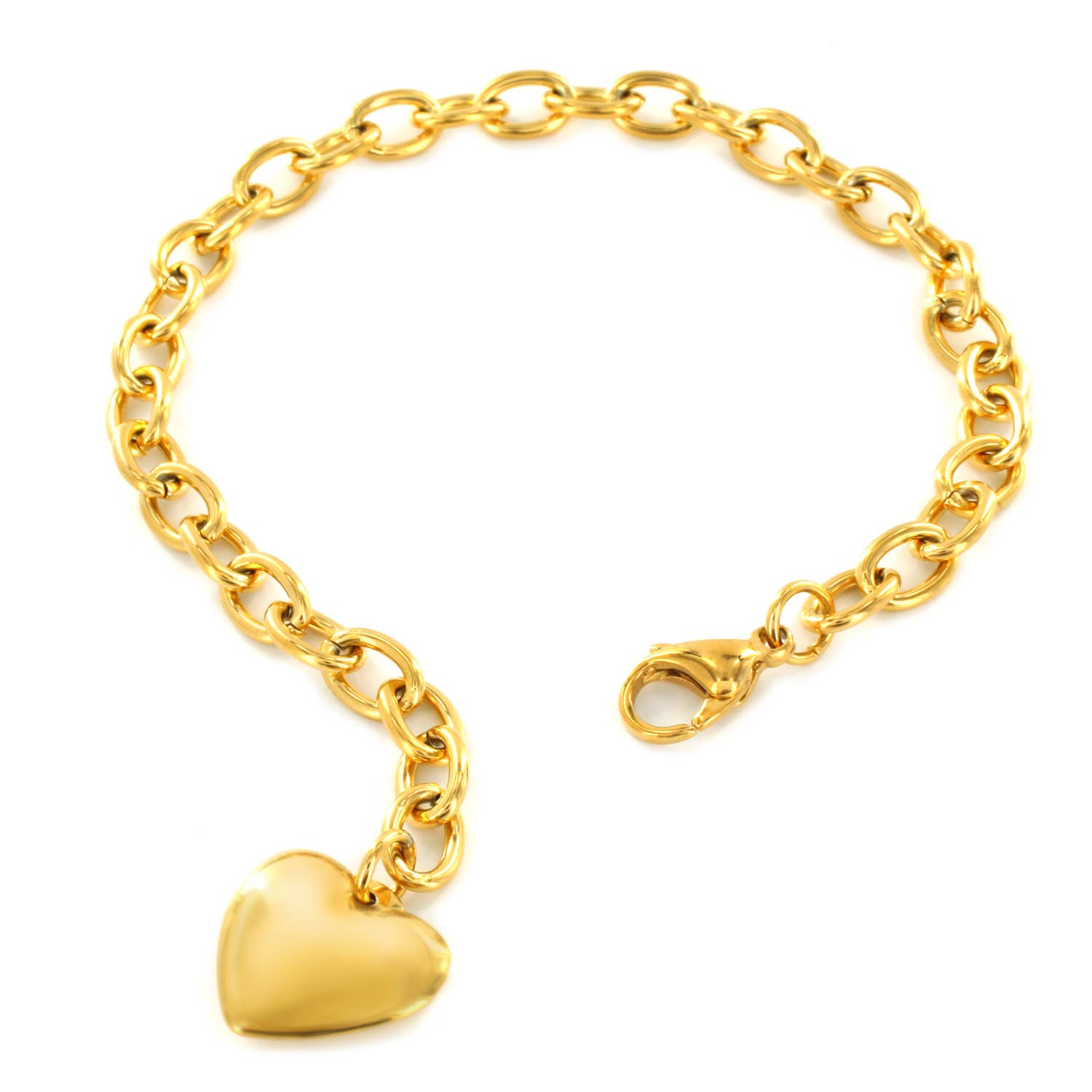 West Coast Jewelry - Wholesale Charm/Dangle Bracelet - Polished Gold Plated Stainless Steel Heart Charm Bracelet1