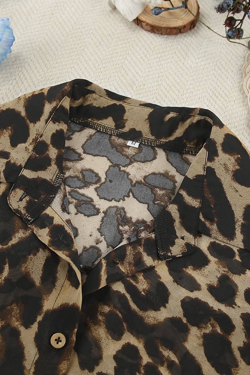 LEOPARD CWSPJ0073_LEOPARD PRINT LONG SLEEVE SHIRT SHORTS PAJAMAS SET for wholesale on Faire5