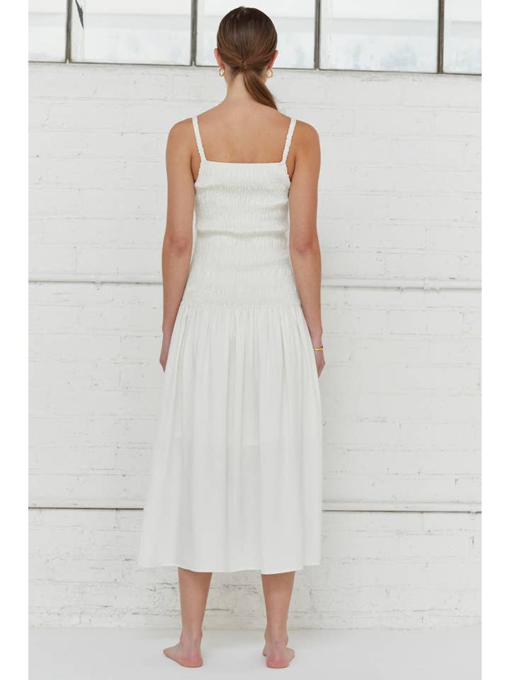 IVORY CD7749 - Simona Smocked Bodice Midi Dress for wholesale on Faire