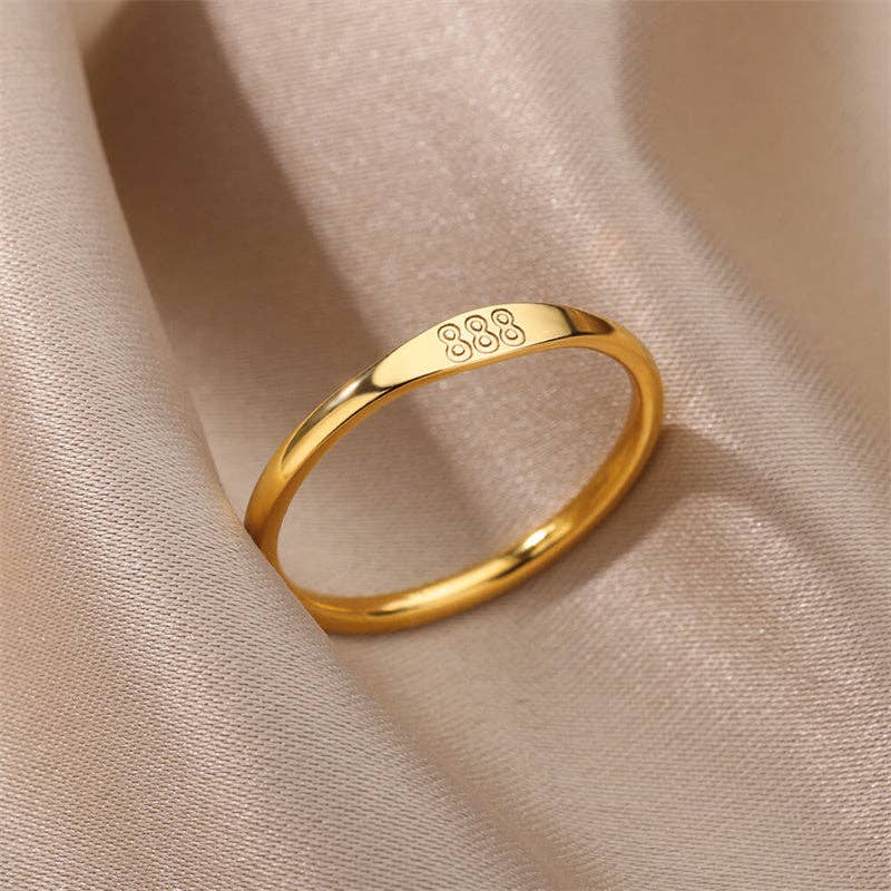 Perimade & Co. LLC - Wholesale Band/Stacked Ring - Gold Lucky Number Stacking Band Ring in Stainless Steel7