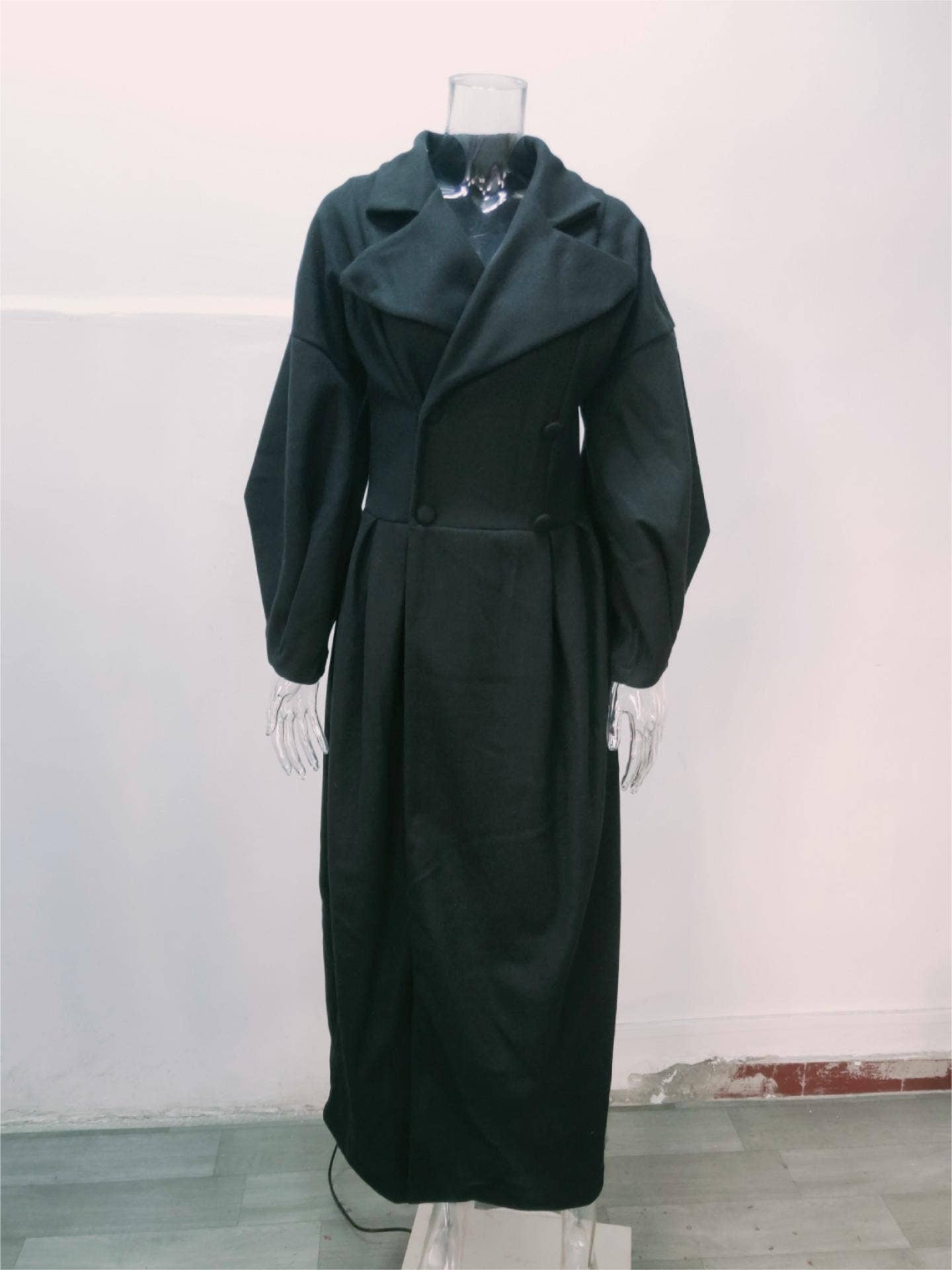 Rosa Clothing - Wholesale Coat - Women's - Balloon sleeves Lapel tweed long coat4