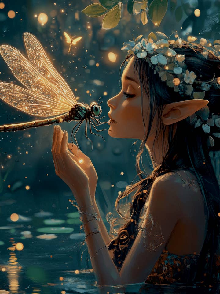 Fairy and Dragonfly Dreaming - Fairies Wall Art Prints – 8″x10″ Artwork for 11″x14″ Frame for wholesale by Mowbi