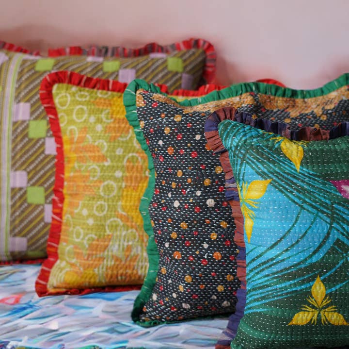 Annahmol - Wholesale Throw Pillow Cover - One of a Kind Vintage Kantha & Ikat Pillow 2