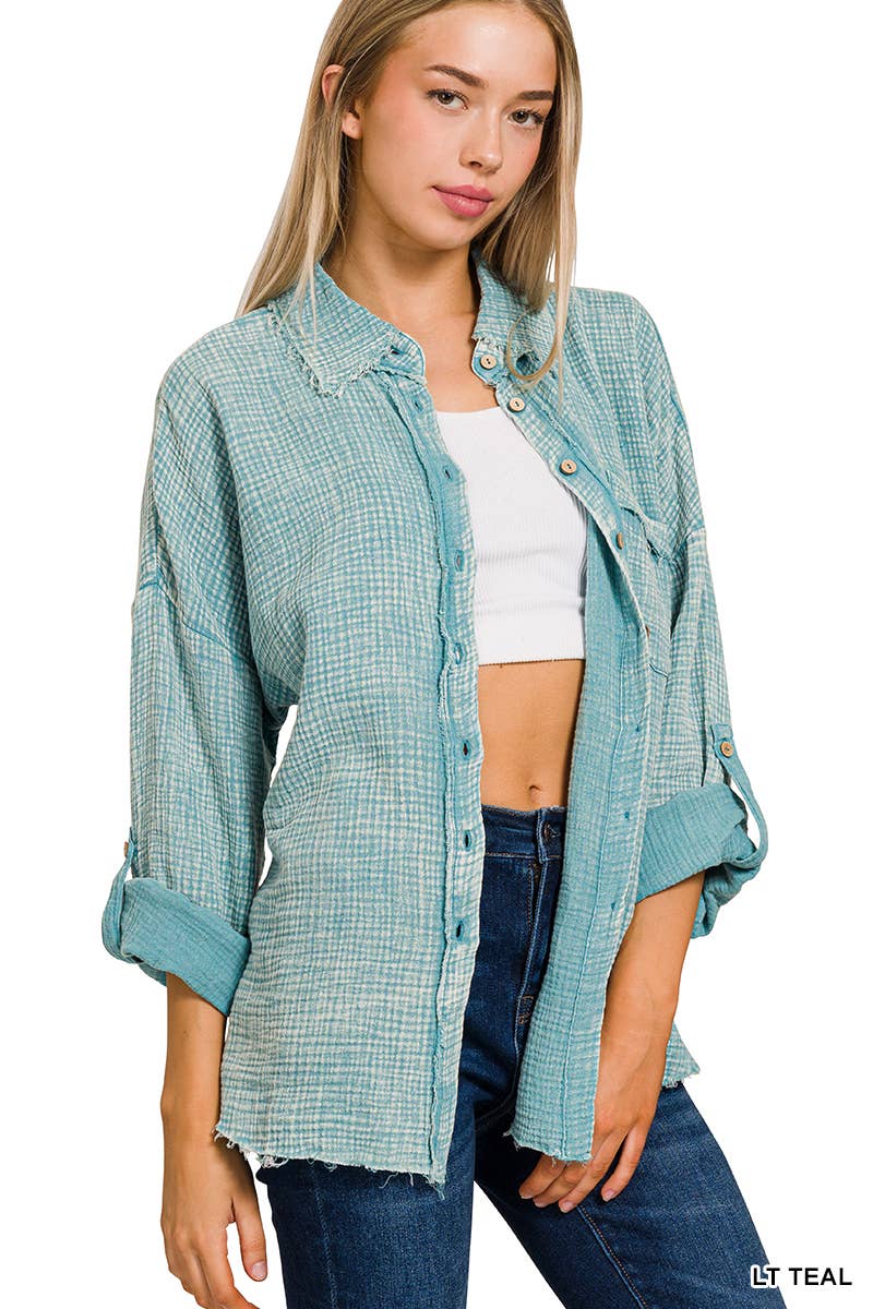 42POPS - Wholesale Button Down Shirt - Women's - `.Washed Double Gauze Button Down Shirt16