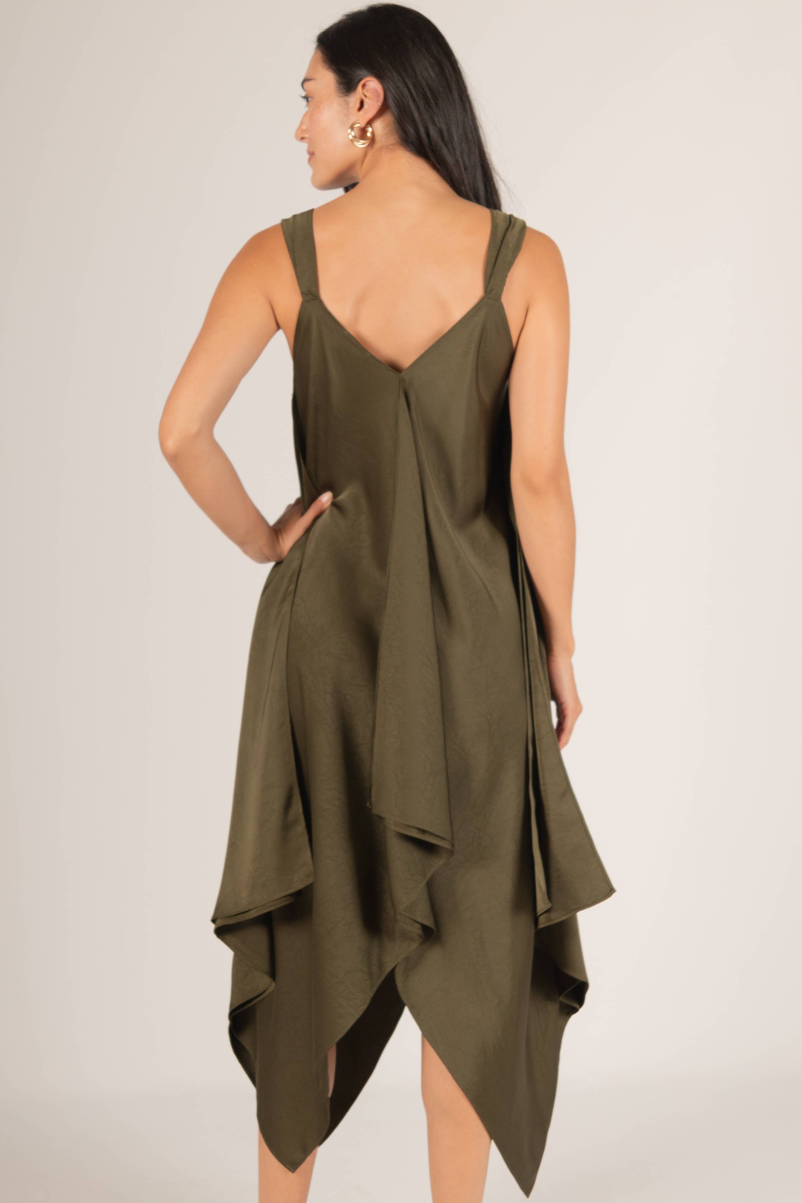 Before You Collection - Wholesale Dress - Women's - Textured Satin V-Neck Sharkbite Hem Dress11