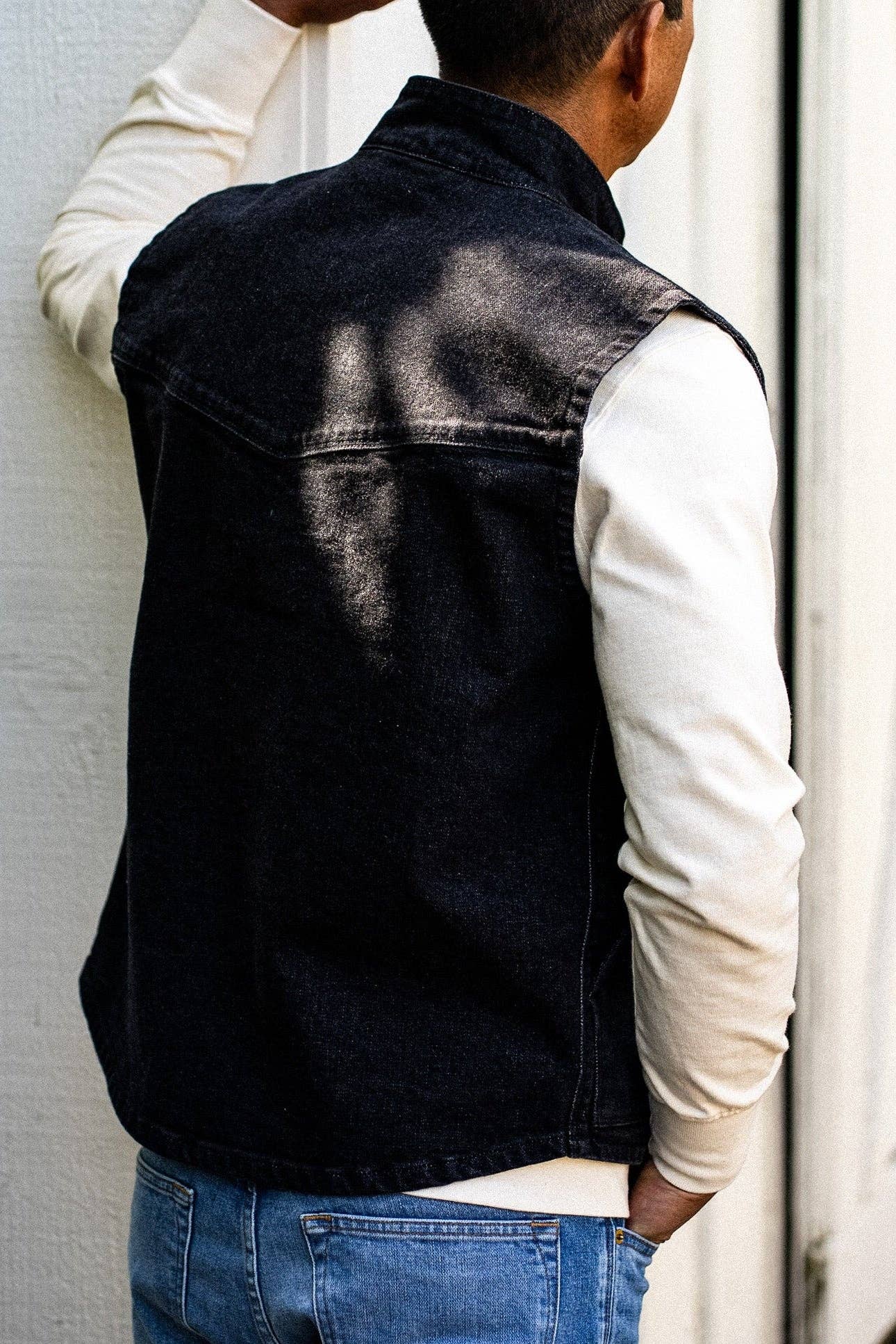 James Vest | Black 14oz Broken Twill Denim for wholesale on Faire2