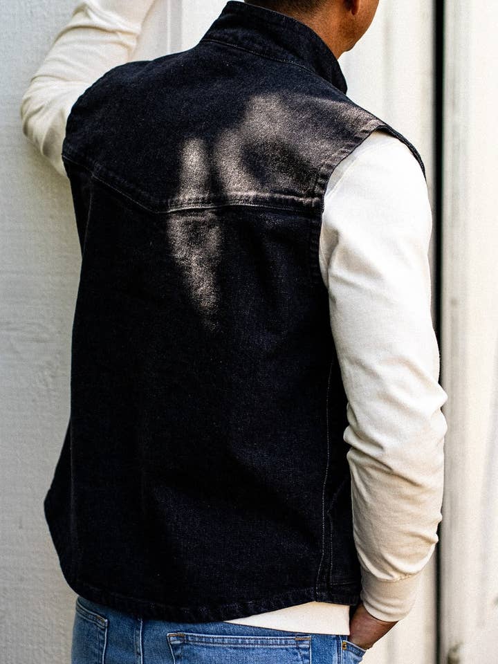 James Vest | Black 14oz Broken Twill Denim for wholesale on Faire2