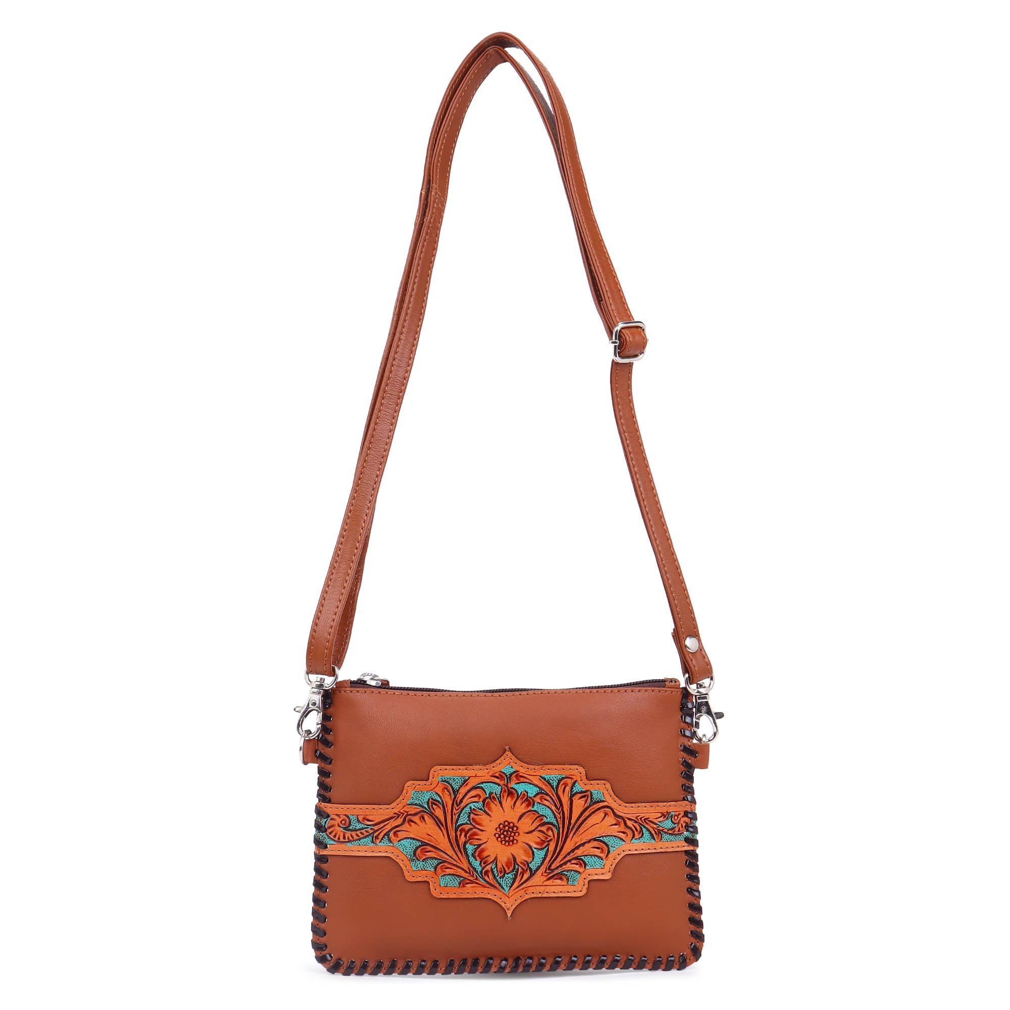Sixtease Bags USA - Wholesale Crossbody Bag - Women's - Leather Cowhide Hand Tooled Women Mini Mobile Crossbody4