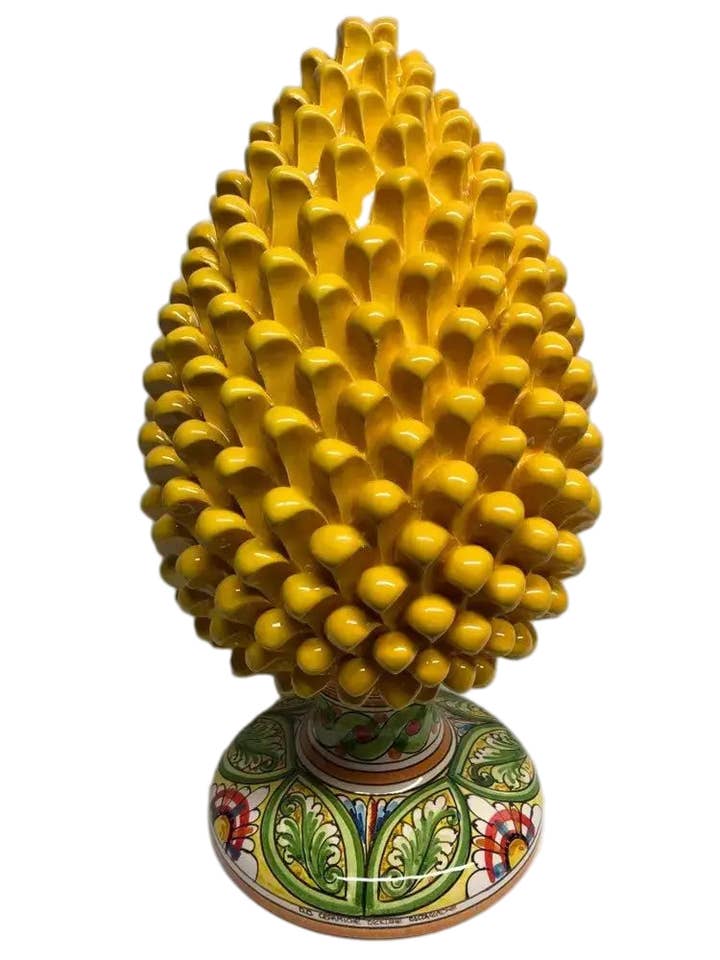 Caltagirone Ceramic Pinecone cm H.40 Handcrafted Yellow Decorated Base for wholesale by DD Ceramiche Siciliane