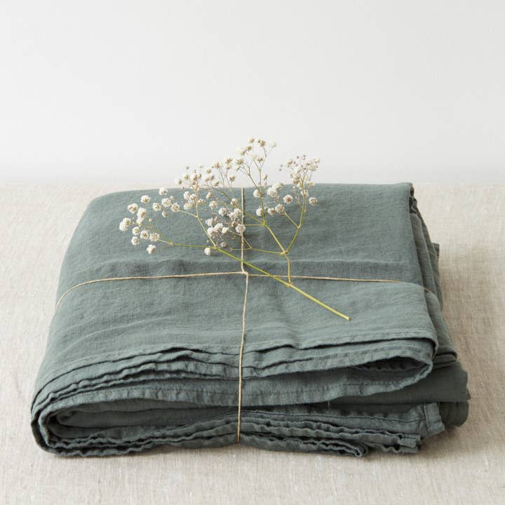 Forest Green Linen Flat Sheet for wholesale by Linen Tales (We cover U.S. import duties)