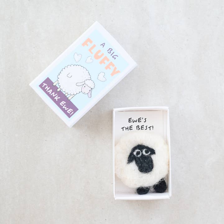 Marvling Bros Ltd – wholesale Gag gift/novelty gift – A Big Fluffy Thank Ewe Wool Felt Sheep In A Matchbox