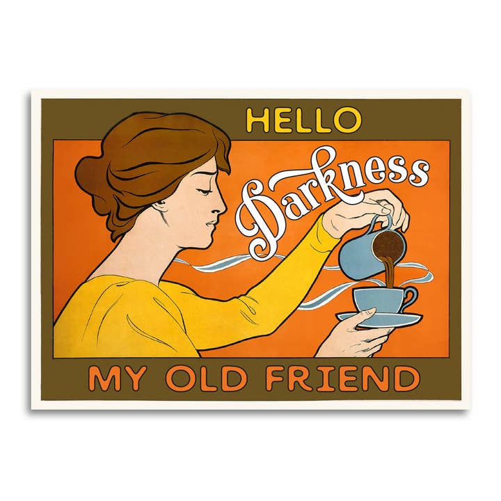 Carte de vœux Vintage Coffee Lover « Hello Darkness » pour la vente par Bad Betty Greeting Co.