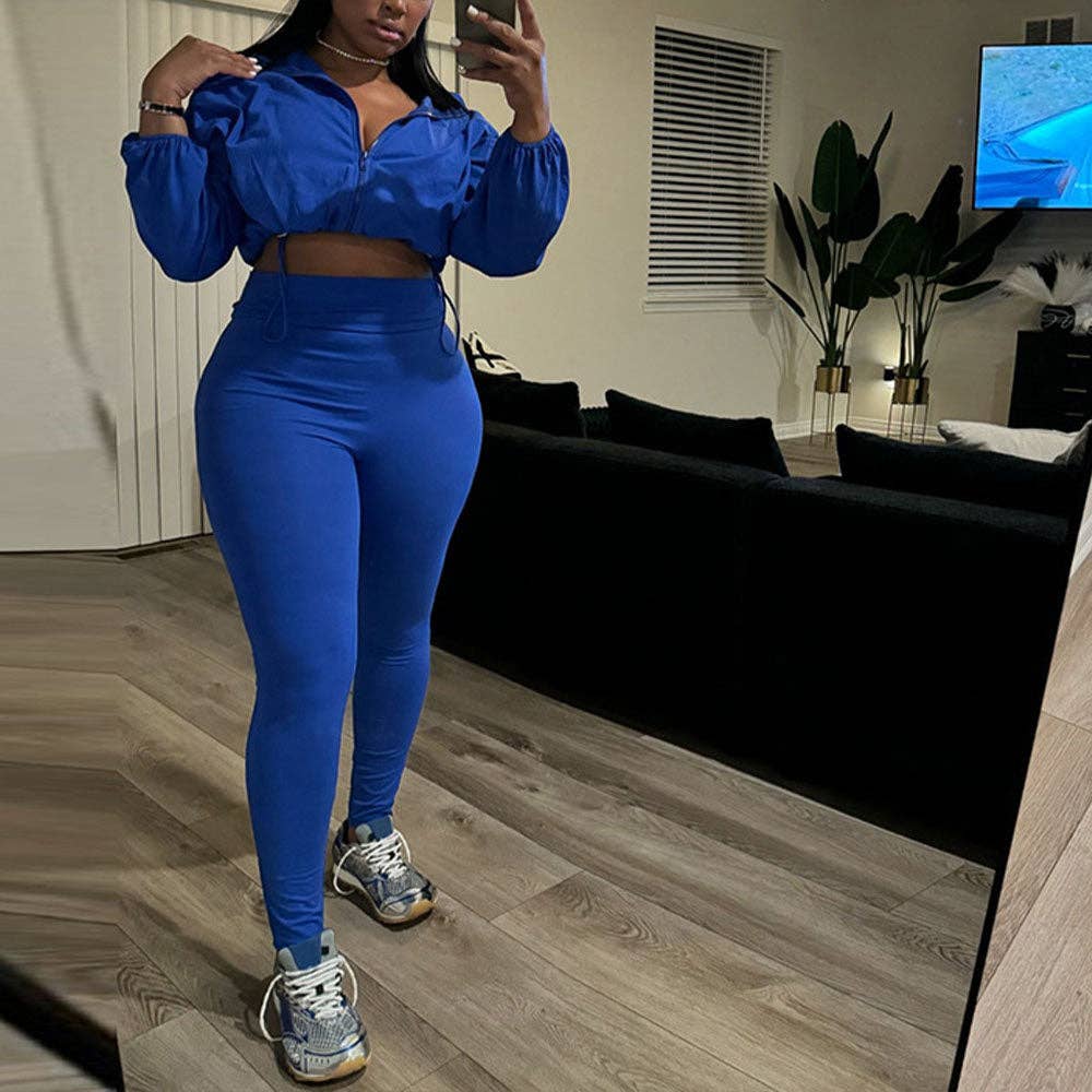 MB Fashion Wholesale - Wholesale Activewear Set - Women's - MB FASHION Zip-Up Crop Jacket & High-Waist Leggings Set 1552LY2