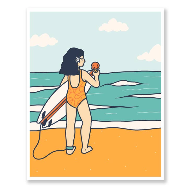 Surf Check Surfer Girl Ice Cream Wall Art Print for wholesale by Chie Tamada