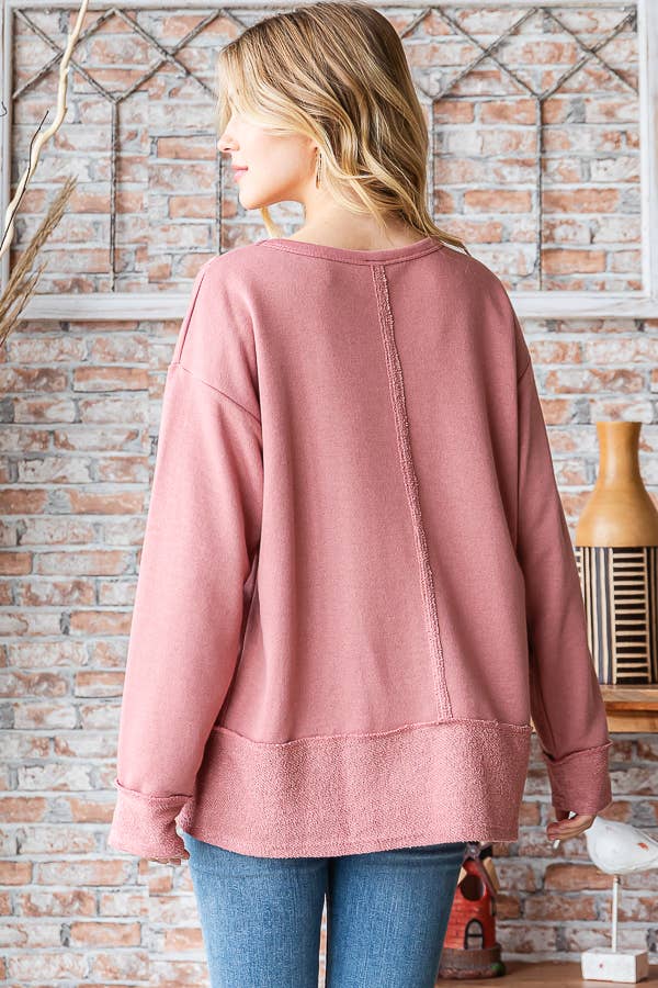 7th Ray - Wholesale Knit Top - Women's - [PLUS SIZE] Cotton Blend Raw Edge Hi Low detail Top  T5276XL13