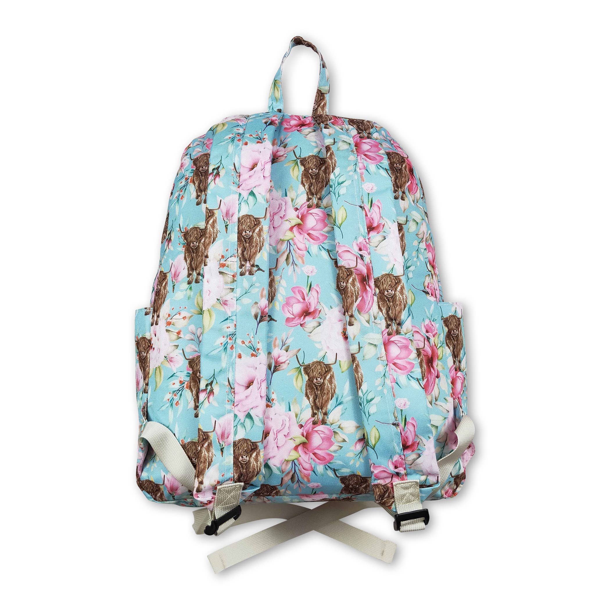 Yawoo Garments - Wholesale Backpack - Kids - Light blue floral highland cow kids girls backpack2