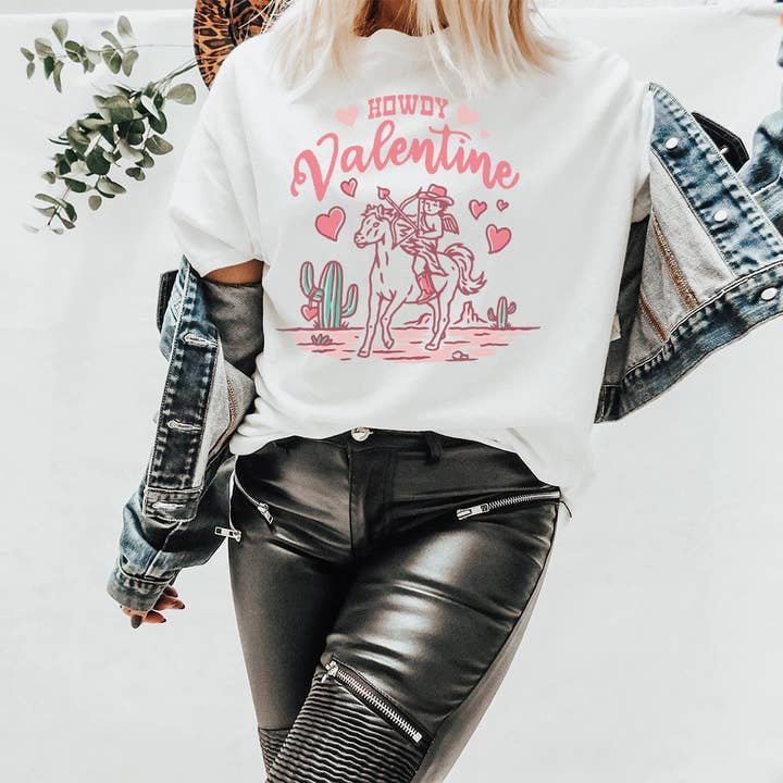 Howdy Valentine Tee – Western Cupid Cowgirl Graphic T-Shirt – VD302 for wholesale by Rockledge Designs