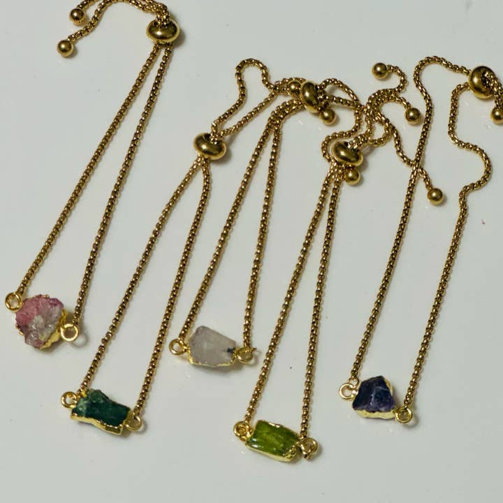 Birthstone: Raw Birthstone Bracelet on Adjustable Box Chain for wholesale by Santore Jewelry Company