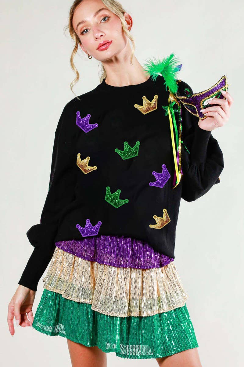 Vine & Love - Vendita all'ingrosso Felpa - Donna - Maglione lavorato a maglia con dettagli in paillettes a corona VT81484K3