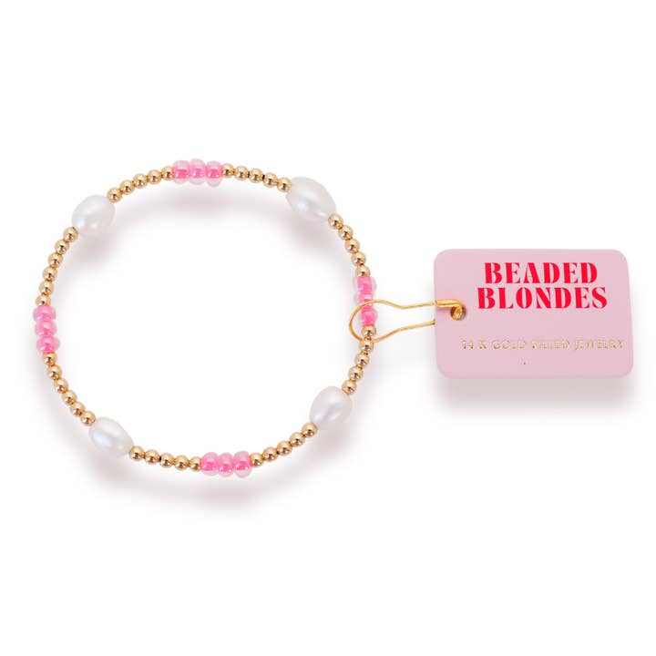 Beaded Blondes - Wholesale Beaded Bracelet - Hot Pink Pearl Poppi Bracelet