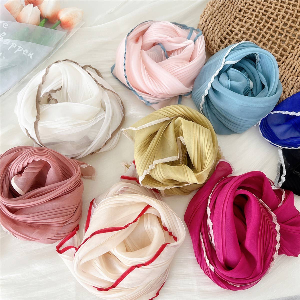 ACCITY - Wholesale Scarf - Women's - 60cm Pleated Sheer Square Scarf for Women_CWASC084912