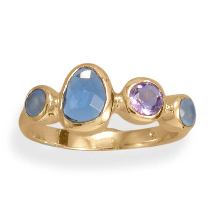 Ring aus 14 Karat vergoldetem Amethyst, Chalcedon und Glas für den Großhandel von Silver Stars Collection