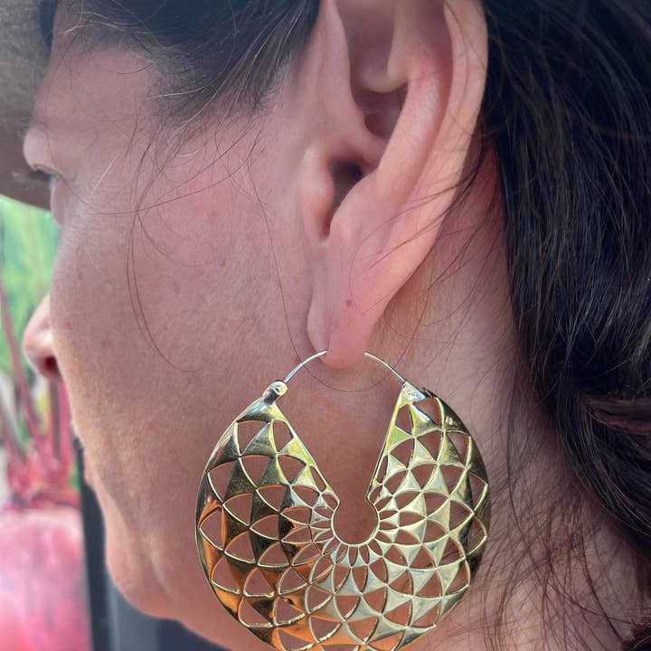 Brass Mandala Hoops / Gold Sacred Geometry Earrings for wholesale by JAYA MOKSHA